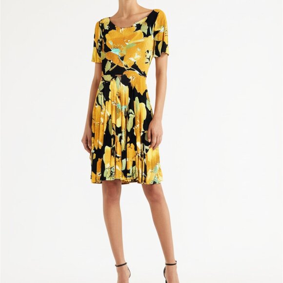 Anthropologie Marc Bouwer Floral Dress Size 8P Fit & Flare Funky Art to Wear - Picture 1 of 4